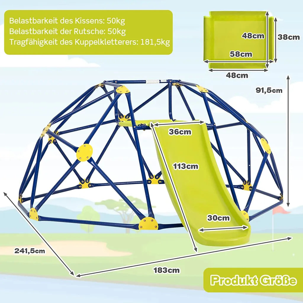 COSTWAY Kletterkuppel mit Rutsche - 180 kg, Outdoor- und Indoor-Spielplatz - 241,5 x 183 x 91,5 cm