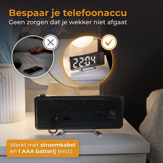 Nuvance Digitaler Wecker mit Projektion – Digitale Uhr für das Schlafzimmer – Schlummerfunktion – Digitale Wecker – Wecker