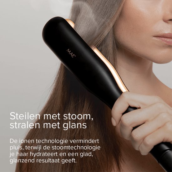 MAE® Steam Straight – Glätteisen mit Dampf – Professionelles Dampfglätteisen – schwarz