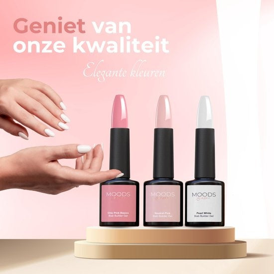 Moods Gellac BIAB Starter Pack - Milky Pink - Builder in a Bottle - BIAB Nagellack - Inklusive UV/LED Lampe, Bucking Stick, Nagelfeile, Primer, Base und Top Coat
