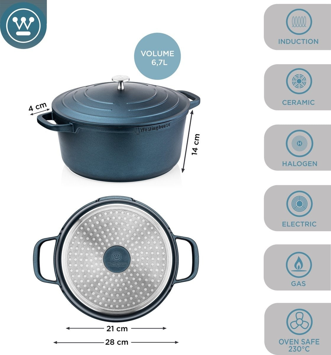 Westinghouse Performance Series Stielkasserolle - Kochtopf - Backofen geeignet - 28 cm - Blau
