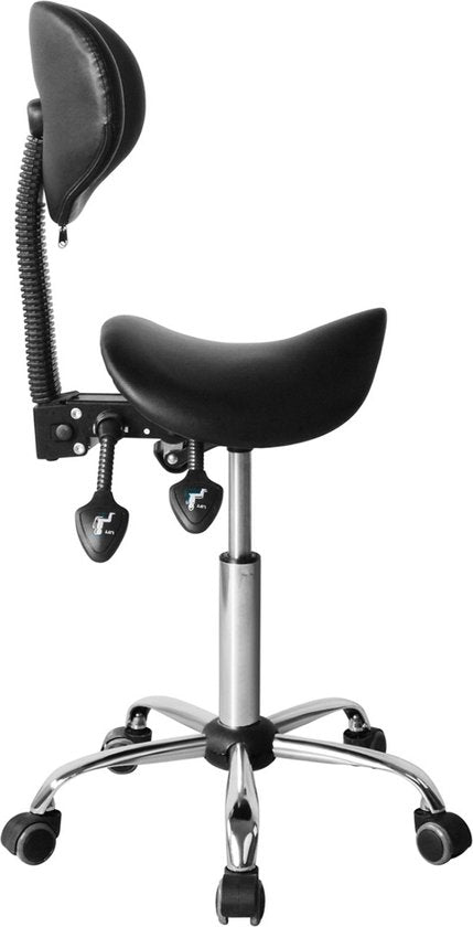 Sattelhocker ergonomische Stuhl - Höhenverstellbar (55 cm bis 73 cm) - Neigbare und verstellbare Rückenlehne - Schwarz