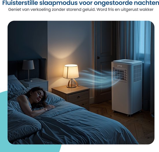 Gologi 3-in-1 Mobiles Klimagerät - Luftkühler mit Wifi und App - 9.000 BTU/h - Mit Fensterdichtungsset - Inklusive Fernbedienung - Geeignet für Schlafzimmer - Weiß