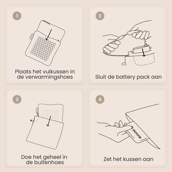 Auronic Wärmekissen - Sherpa Fleece - 45x60 - Kabellos - Wiederaufladbar - Elektrisches Kissen - Infrarot - Beige