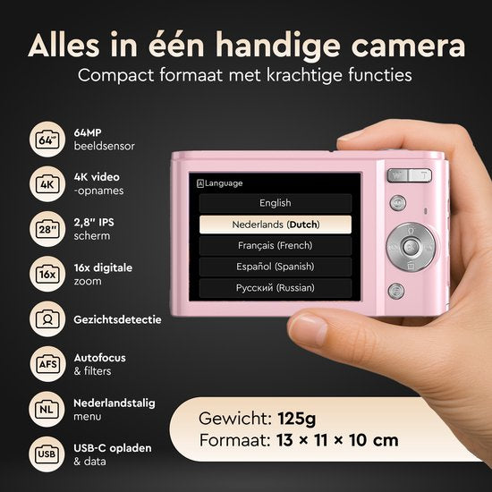 K&L Digitalkamera 4K - 64MP - Kamera - Kompaktkamera - Vlog Kamera - Für Kinder - Inklusive 64GB - NL Software