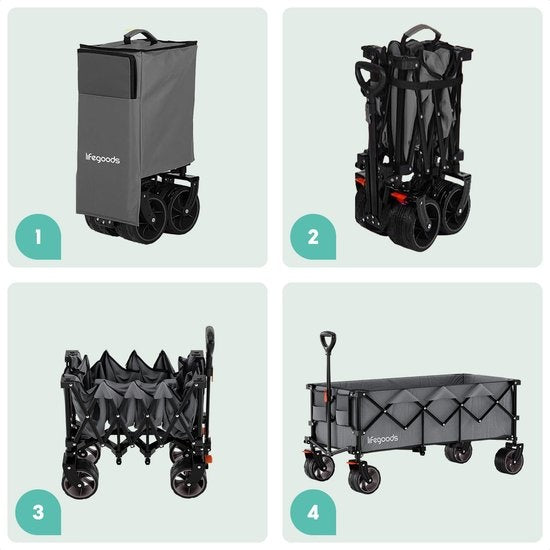 LifeGoods Wagon - XXL - faltbar - 300L - 150KG Tragfähigkeit - Grau