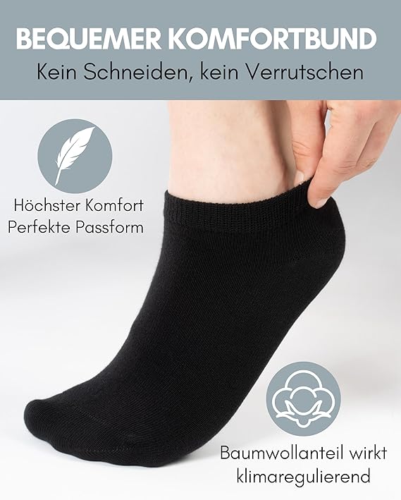 HELDENWERK Sneaker Socken - Trainersocken für Damen & Herren - Atmungsaktive Baumwolle & Anti-Reibung - Unisex Sportsocken - 10 Paar Schwarz - Größe 39-42