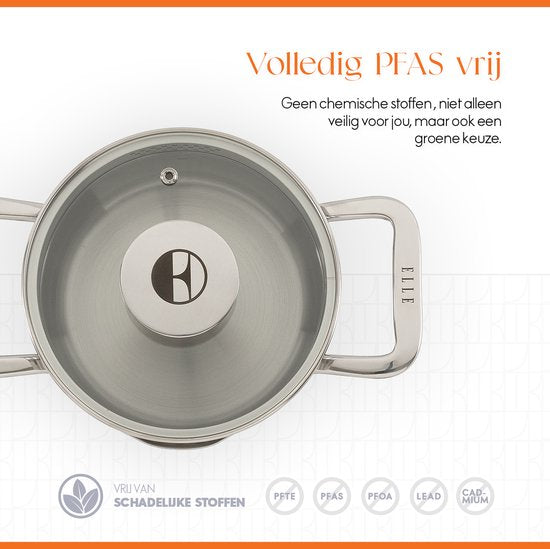ELLE Gourmet Classique Edelstahl Kochtopf mit Deckel - Ø 16 cm - Kochtopf - PFAS frei - Induktion