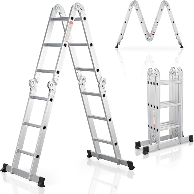 Multifunktionale 4-in-1-Leiter – 4×3 Sprossen – Aluminium & Stahl – bis 150 kg – EN 131-4
