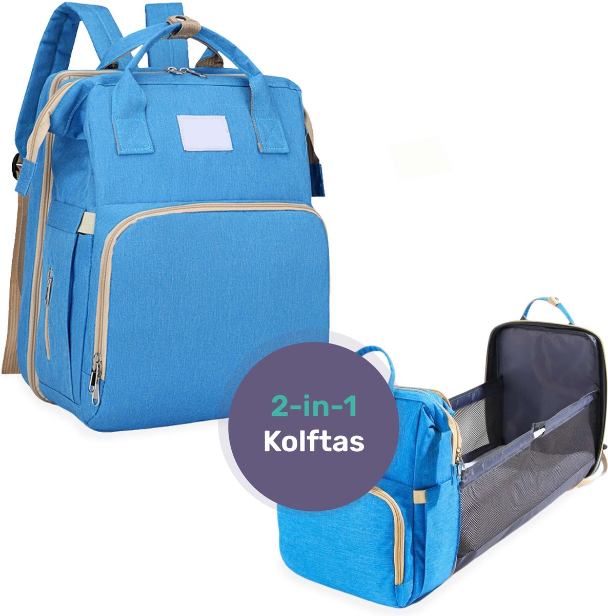 Qwali Wickeltasche, ausziehbar zum Bettchen – 7 Flaschenhalter – Blau-Grau