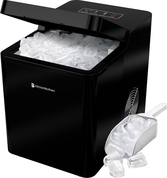 KitchenBrothers - 2.1L - Eiswürfelbereiter - 15kg/24 Stunden - Tragbar - Eiswürfelbereiter - Selbstreinigungsfunktion - Schwarz