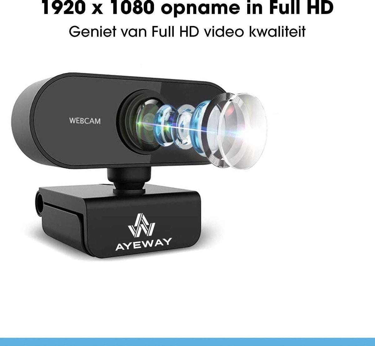 AyeWay Full HD Webcam - Inkl. Sichtschutz - Webcam für PC - Arbeit & Zuhause - Windows & Mac