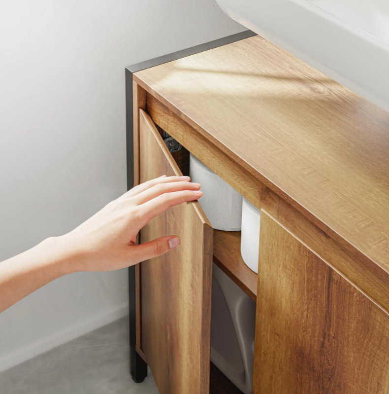 SoBuy Waschbeckenunterschrank 90 x 30 x 60 cm – Braun/Schwarz – 2 Türen – 3 Einlegeböden