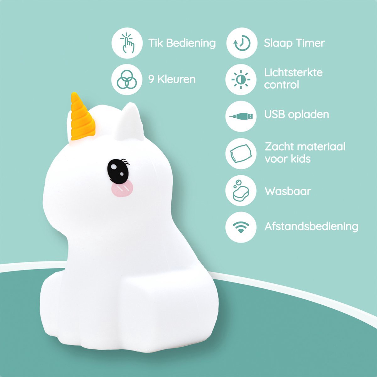 Sleepy Friends Kinder-Nachtlicht Einhorn - 95x97x100 mm - 8 Farben - USB aufladbar - dimmbar - Nachtlicht für Baby und Kind