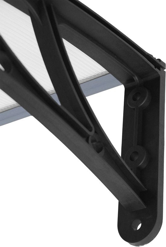 AXI Lux Tür- und Veranda-Markise Schwarz – 128 x 75 x 24 cm – Transparentes Polycarbonat – Aluminiumrahmen – UV-Schutz – Inklusive Befestigungsmaterial