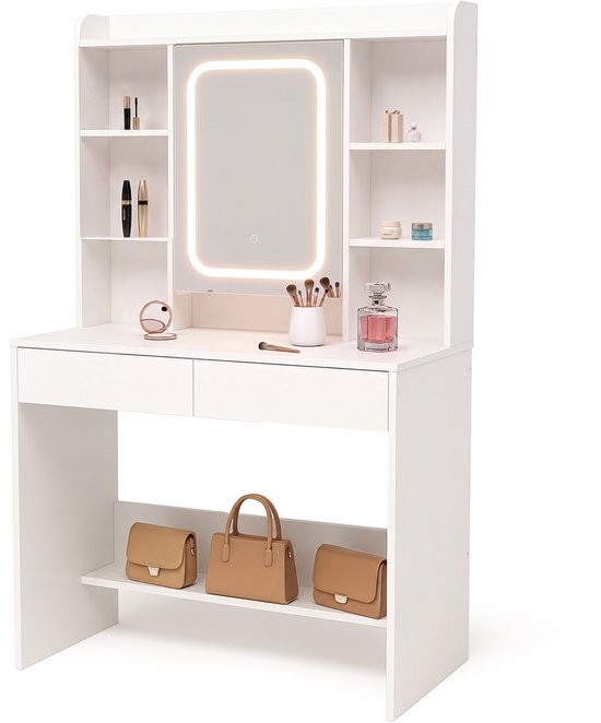 Infinity Goods Schminktisch mit LED-Spiegel – Make-up-Tisch – Besonders viel Stauraum – Dimmbar – Weiß