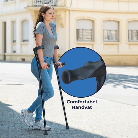 Sanicraft® Krücken - Ellenbogen Krücken - Rehabilitation - Walking Krücken - einstellbar - Ergonomische Gel Griffe - 2 Stück - faltbar - Schwarz