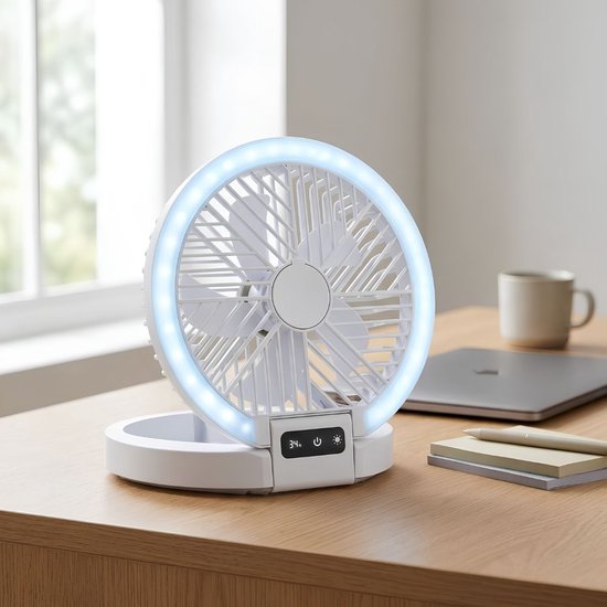 Lifetime Air Tischventilator, wiederaufladbar – Mini-USB-Ventilator, 1200 mAh – 5 Geschwindigkeitsstufen und LED-Anzeige – 21 x 20,5 x 23 cm – Weiß
