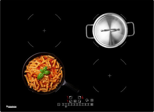 KitchenBrothers Induktionskochfeld - Einbau-Induktionskochfeld - 70 cm - 4 Zonen - 1 und 2 Phasen - bis zu 2300W - Schwarz