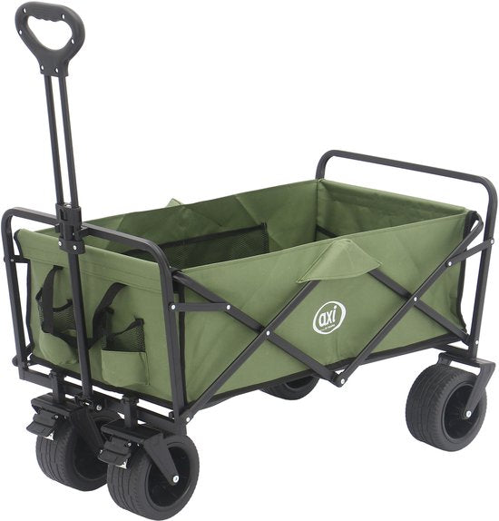 AXI AB131 Zusammenklappbarer Handwagen – Grün – Mit Deichsel, Bremsen und Schutzhülle – 100 kg Tragkraft – Leicht zu transportieren – Metall