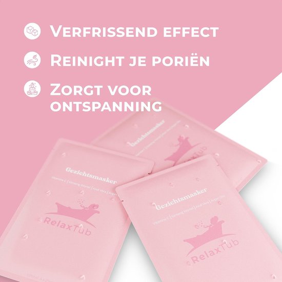 RelaxTub® Gesichtsmaske - 4 Stück - Gesichtsmasken Pflege - Gesichtsmaske Feuchtigkeitspflege - Gesichtspflege Damen - Gesichtsmasken Pflege Mädchen - Enthält Vitamin C, Arganöl, Aloe Vera, Ginsengwurzel - Tierversuchsfrei - 100% natürlich