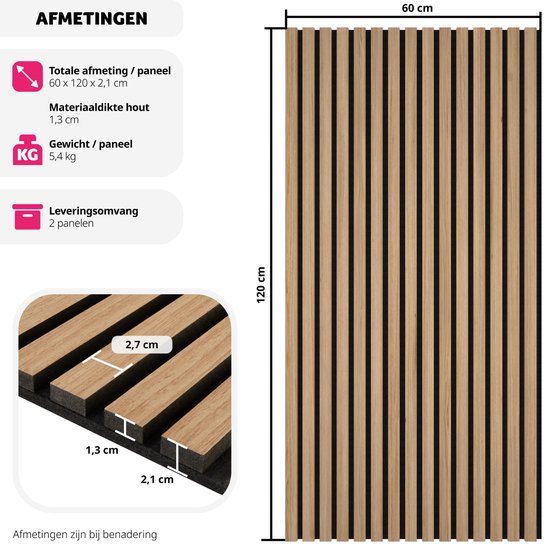 Tectake Akustikpaneele Sonic Wall - 2er-Set - Eiche hell - Schallabsorbierendes Paneel - 120x60x2,1cm pro Panel