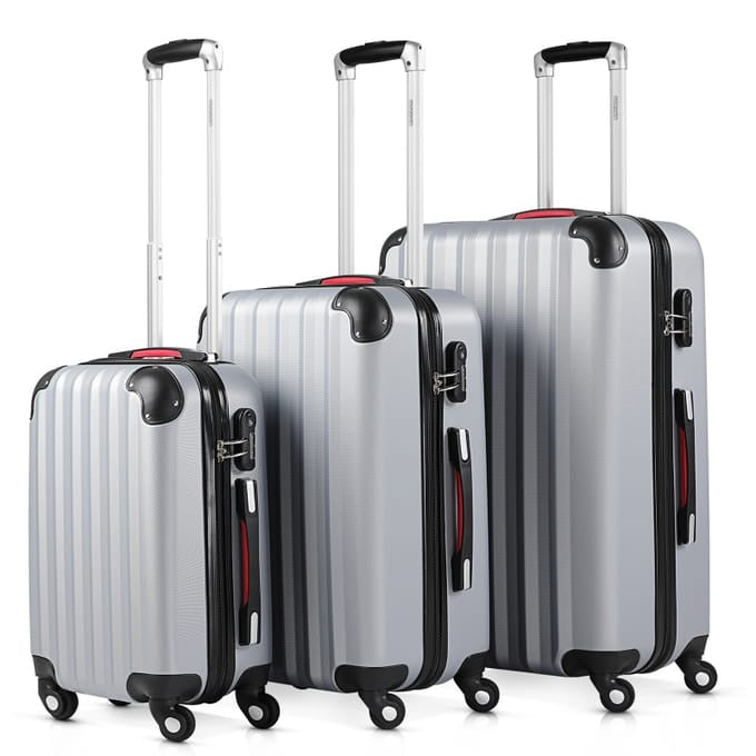 Monzana 3-teilige Kofferset - Hartschalenkoffern - Strapazierfähig und leicht - M/L/XL - Silber