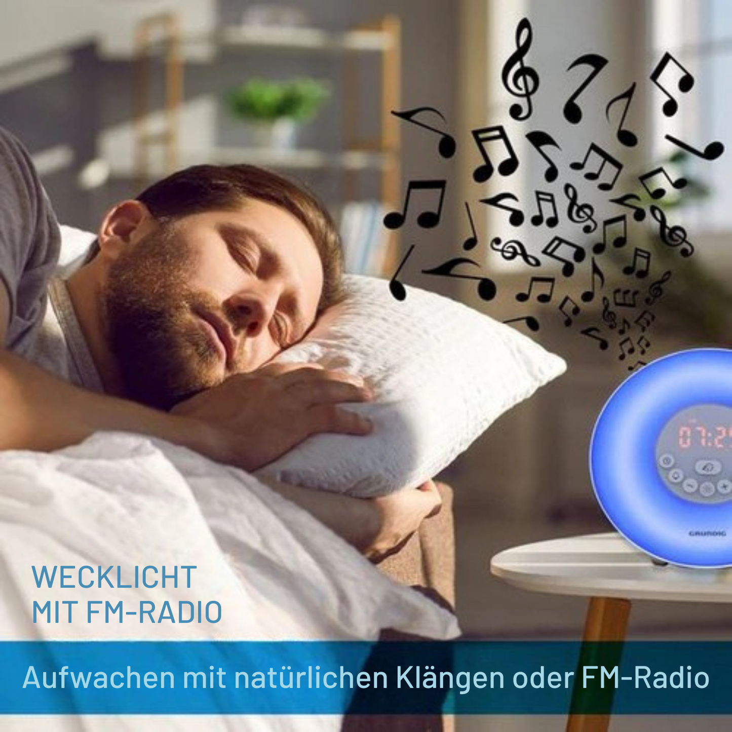 Grundig - Wake-Up Light - mit UKW-Radio - Lichtwecker mit Sonnenaufgangssimulation - 10 Naturtöne und Farblichter - Weiß
