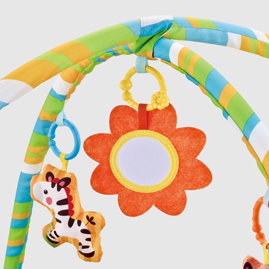 FUEGOBIRD – Baby-Spielmatte – Colorful Zoo – Deluxe-Spielmatte – Spielzeug zum Erkunden von Farben und zum Greifen – Schöne Klänge – Förderendes Spiel für Babys ab 2 Monaten – Rund