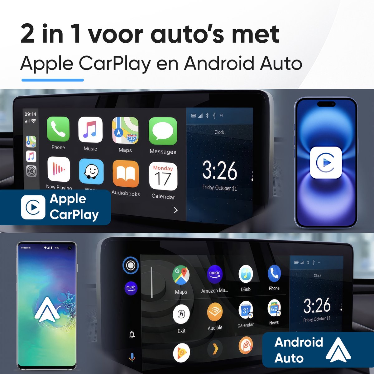 CarMe Premium 2-in-1 CarPlay Dongle - Kabelloses CarPlay & Android Auto - USB-A & USB-C - 5GHz Verbindung - Automatisches Pairing - Schwarz