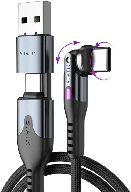 Statik PowerPivot Pro USB-C-zu-USB-C-Kabel 2 m – 100 W – 480 Mbps Datenübertragung – Nylongeflochten – Schwarz
