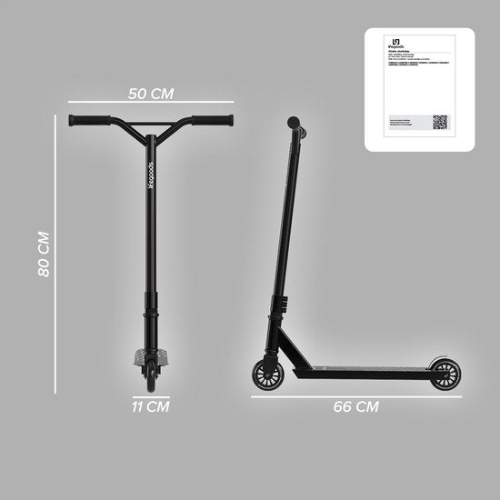 LifeGoods Stuntstep Fly X - 6+ Jahre - Schritt für Kinder - Jungen/Mädchen - 100mm - 100KG - Schwarz/Weiß