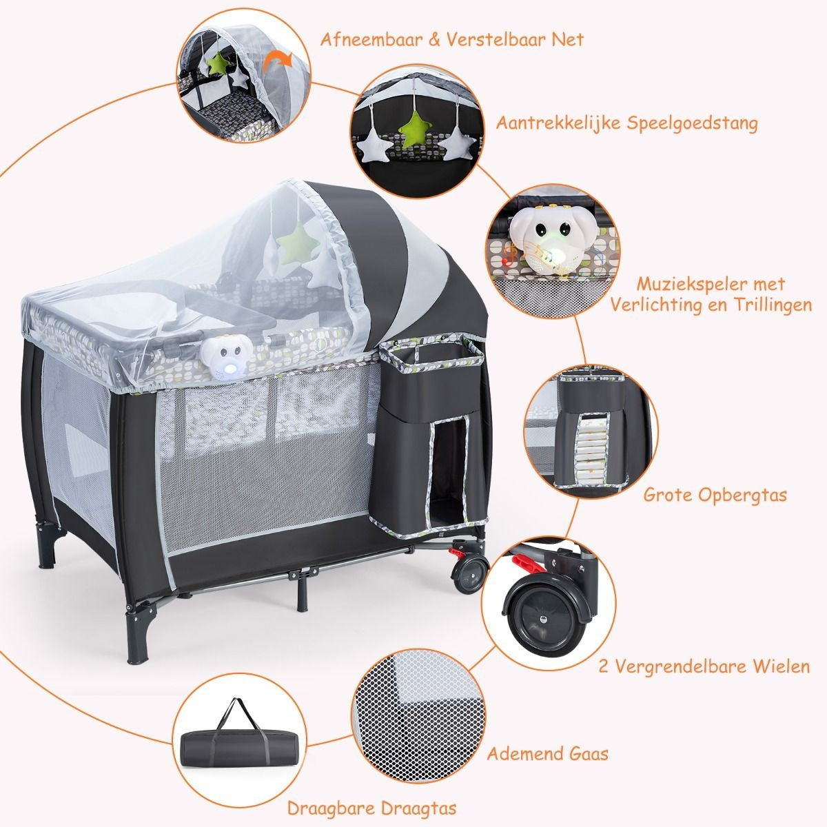 Coast 3-In-1 faltbares Reisebett & Wickelbett & Box mit abnehmbarem und verstellbarem Mesh