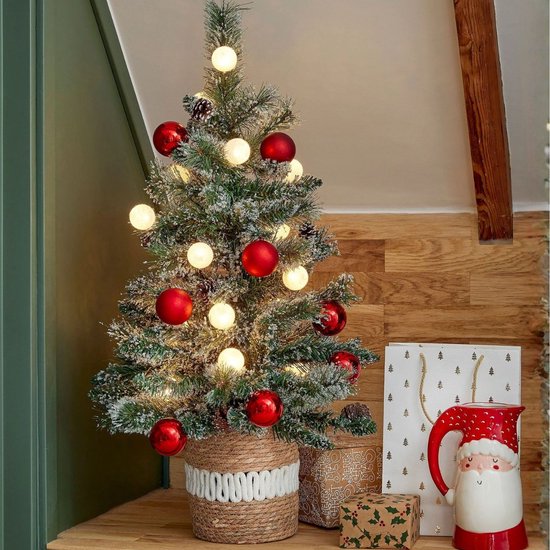 Black Box Trees Kaprun Kunstweihnachtsbaum mit Beleuchtung – Kunstweihnachtsbaum H 90 x Ø 51 cm – im Topf mit Dekoration – Grün, Rot, Frosted