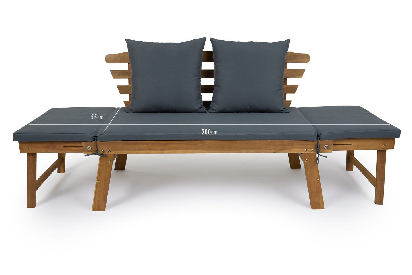 Lifa Garden Gartenbank mit Liegefunktion - Inklusive Kissen - 2-Personen - Max. 220 kg - 130 x 68 x 78 cm - Anthrazit