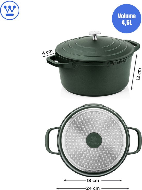 Westinghouse Performance Bratpfanne – Ø 24 cm – Induktionspfanne – inklusive Deckel – grün