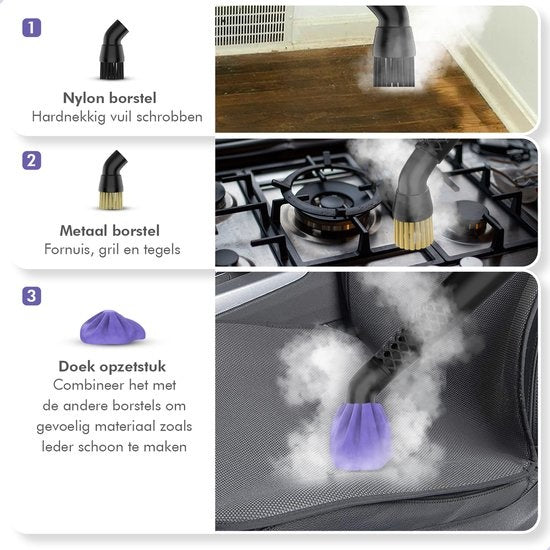 Motionflow Bürstenset - für Dampfreiniger MF-ST-002 - Nylon und Metallbürste - Reinigungstuch