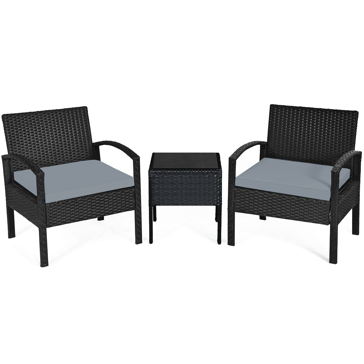 Coast 3-delige terras set Outdoor Rattan Set met zitkussen en salontafel Moderne meubelset grijs
