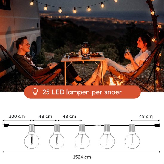 Partizzle 15m wasserdichte Lichterkette rund - 25 LED Lichtergirlande - Lichtergirlande für Terrasse und Camping - Weihnachtsbeleuchtung / Gartenbeleuchtung - 2700k / Warmweiß
