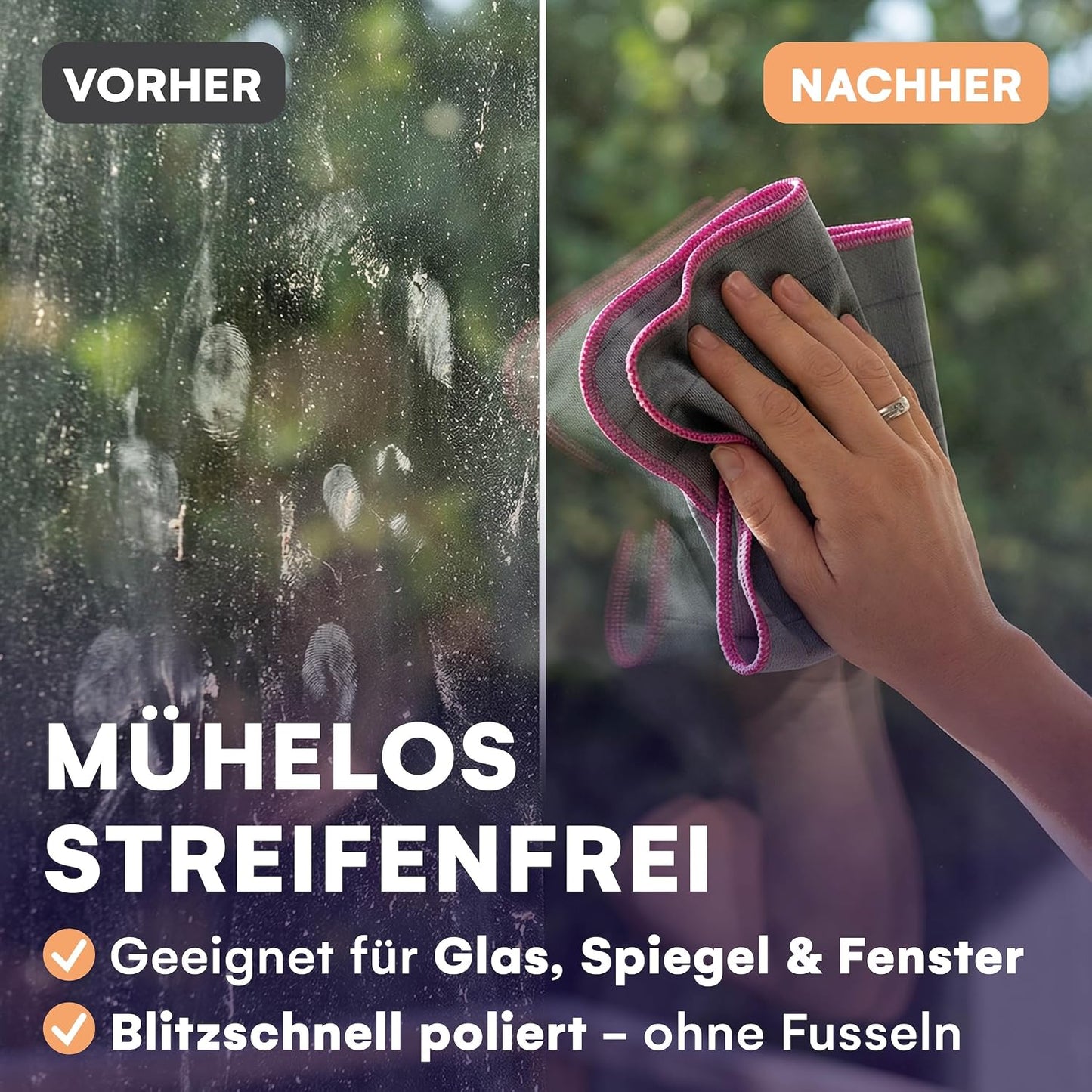 Lavandola® 6er-Pack Carbon-Mikrofasertücher für Fenster, 30 x 30 cm – 450 g/m² – streifenfrei & besonders saugfähig – Glas, Spiegel & Auto
