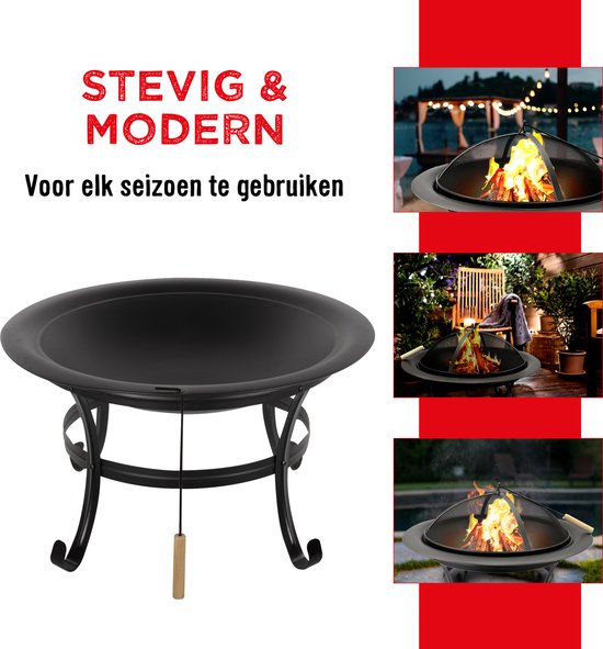 BBQ Collection Feuerschale - Feuerkorb mit Funkenschutz - Außenkamin 77 x 17 x 76 cm - Gartenkamin mit Griffen - Terrassenkamin für Brennholz - Terrassen- und Gartenofen für Lagerfeuer - Kohlenstoffstahl