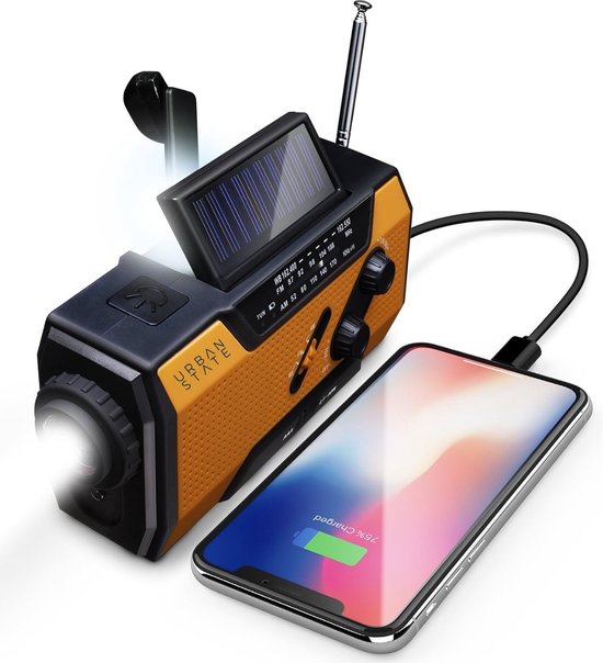 Urban State Notfallradio mit Aufwicklung und Batterie - Solarradio - Taschenlampe / Powerbank - Notfallradio mit Aufwicklung
