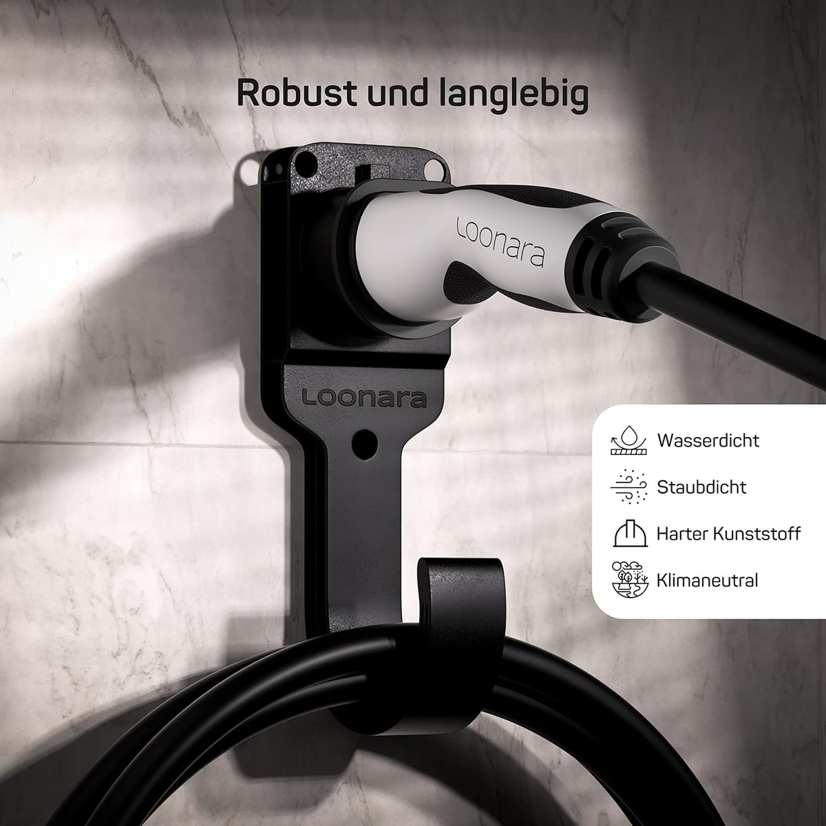 loonara Kabelhalterung für Elektroauto-Ladegeräte - Typ 2 - mit Wandhalterung