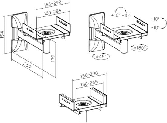 Lautsprecher-Wandhalterung universal - Wandmontage Lautsprecher - Lautsprecher-Wandhalterung - Wandmontage Lautsprecher - drehbar drehbar schwenkbar - 25 kg belastbar - 2er Set