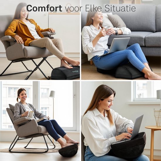 CozySense® Fußstütze Schreibtisch - Ergonomischer Fußhocker mit 2 Höhen - rutschfester & waschbarer Sherpa-Bezug - Fußpolster für Heim & Büro - Schwarz