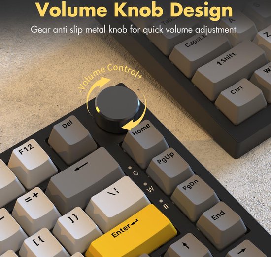 Ajazz AK820 – 75 % kabelgebundene RGB-Gaming-Tastatur – mechanisch – Gasket – Hot-Swap – Lautstärkeregler – QWERTY-Tastatur – 82 Tasten – Mondlichtgelb