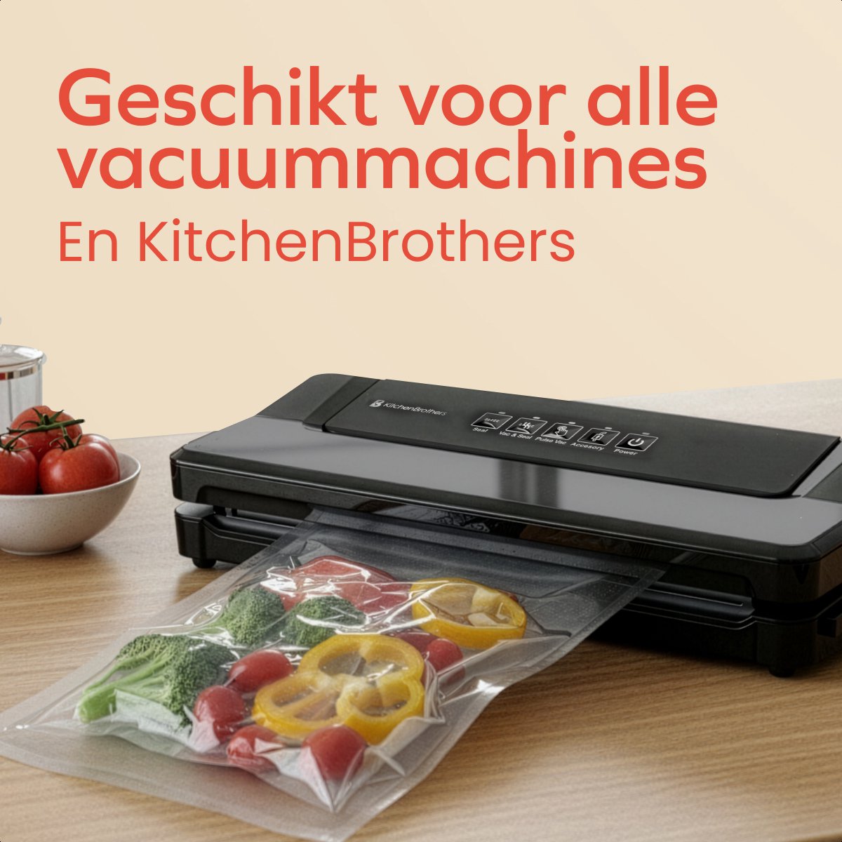 KitchenBrothers Vakuum-Rollen 2 Stück - 28x600cm - BPA-frei - Für Vakuumiermaschine & Sous-Vide - Universelle & starke Lebensmittelverpackung