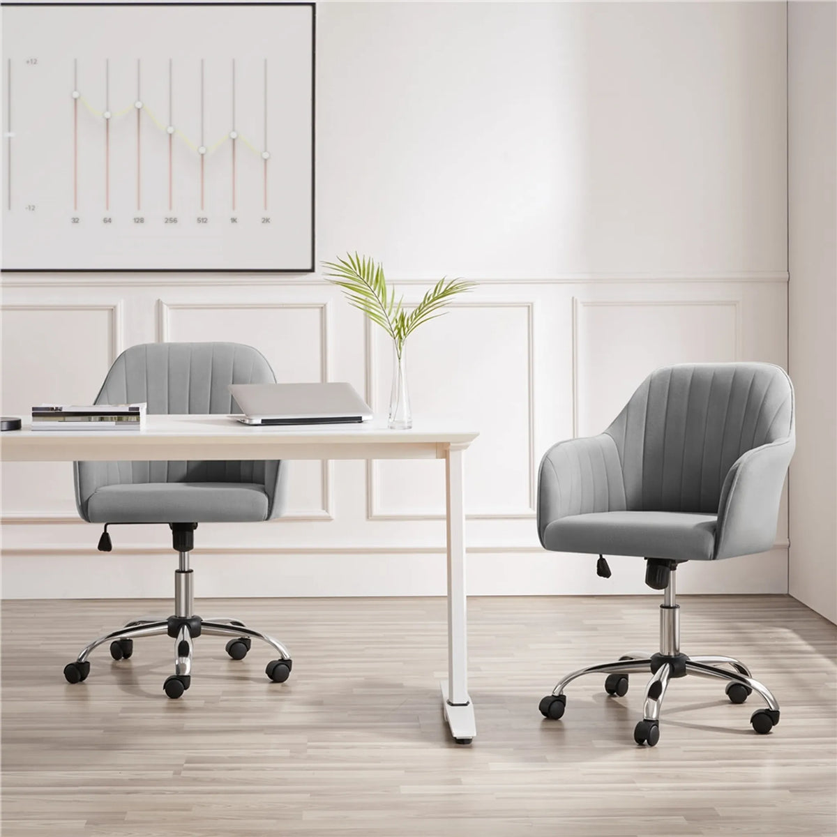 Yaheetech Bürostuhl Ergonomisch - Verfügt über luxuriöse Samtpolsterung und höhenverstellbaren Gaslift und 360° drehbare Nylon-Räder - Für Büro und Studie - Hellgrau Metall - 60 x 61 x 83-92,5 cm