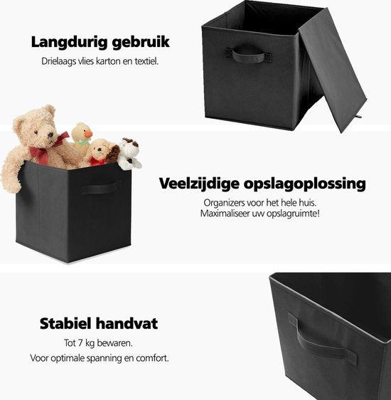SWILIX® Multifunktionaler Aufbewahrungskorb / Aufbewahrungsbox - Schrankorganisator - 6 Stück - 20 L - Schwarz