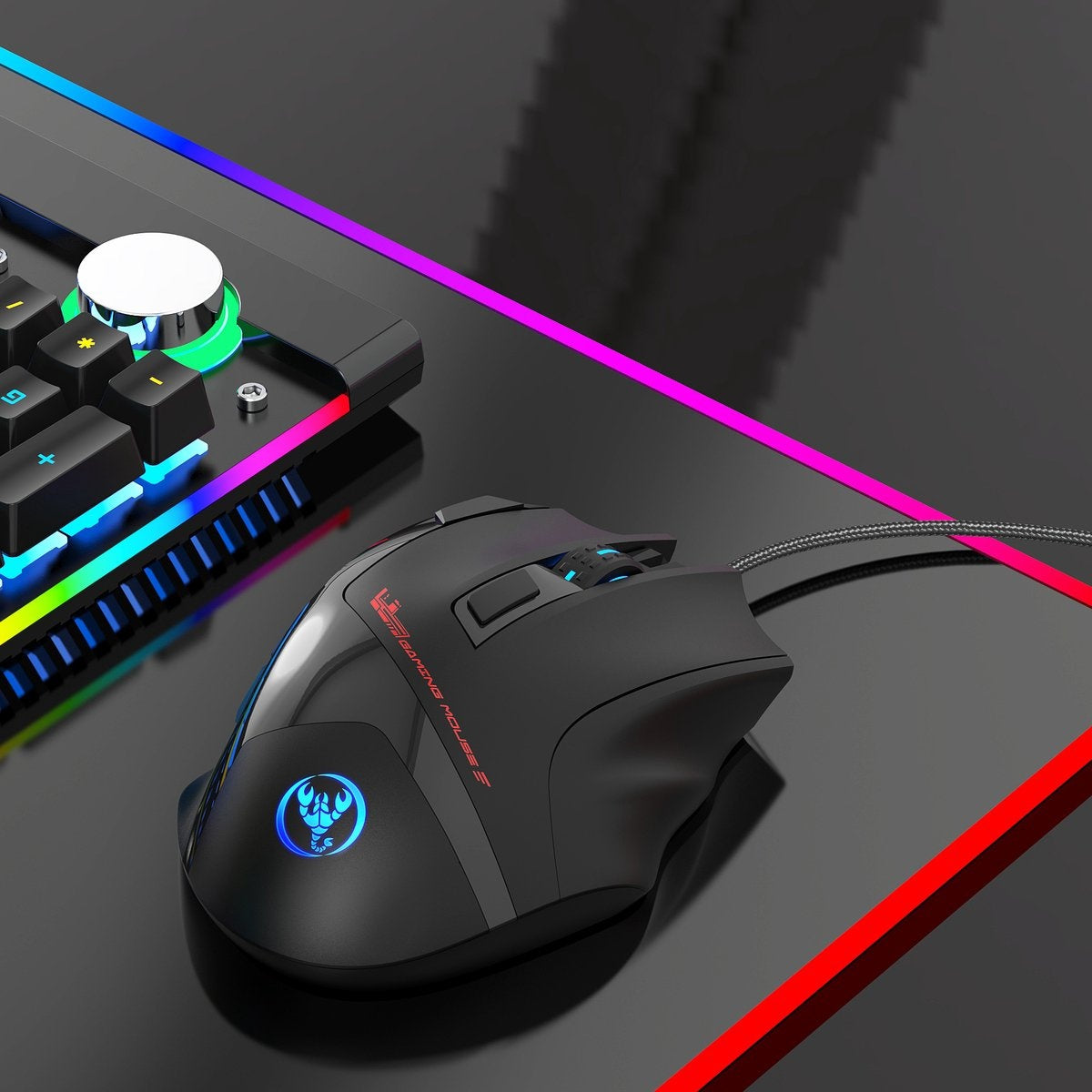 HXSJ S600 Pro Optische Gaming-Maus - Programmierbar - RGB-Licht - Ergonomisch - 7200DPI - Schwarz